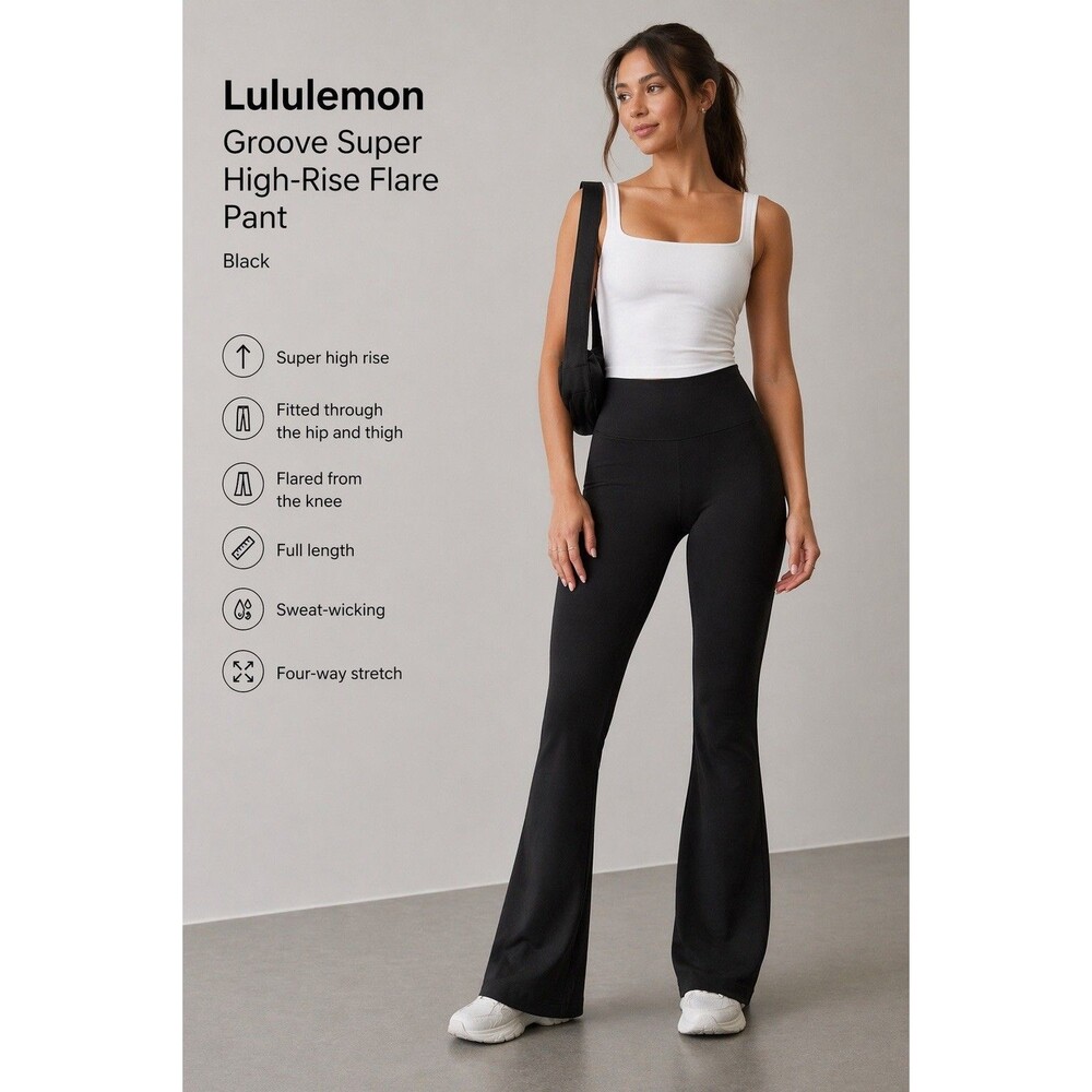 Lululemon Groove Super High Rise Flared Pants Yoga 8 Black Nulu LW5FG2S Slimming
